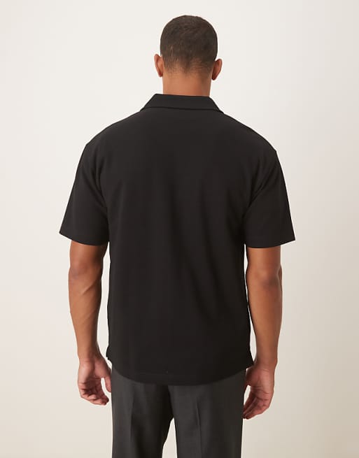 ASOS DESIGN BreatheMAX™ Heavyweight Relaxed Polo Shirt In Black Cotton Blend