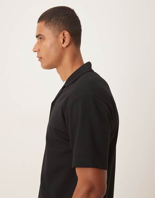 ASOS DESIGN BreatheMAX™ Heavyweight Relaxed Polo Shirt In Black Cotton Blend