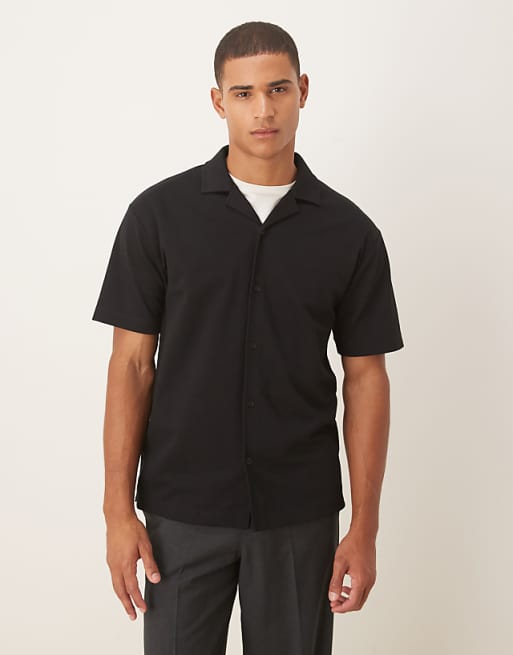 ASOS DESIGN breatheMAX™ heavyweight relaxed polo shirt in black cotton blend