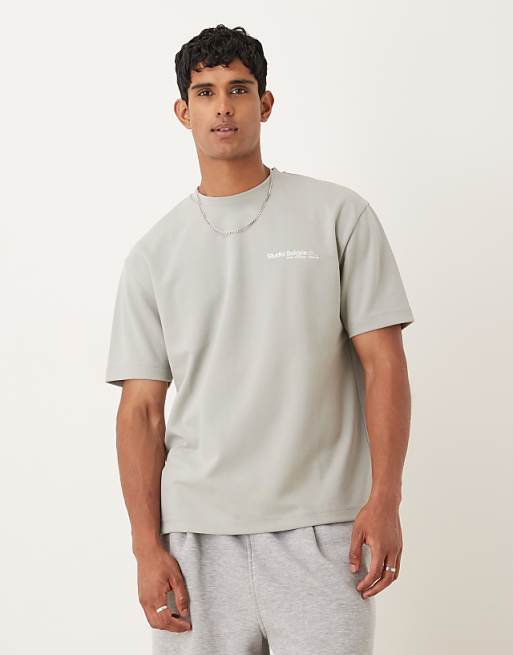 ASOS DESIGN BreatheMAX™ Heavyweight Relaxed T-shirt With Text Graphic In Sage Green