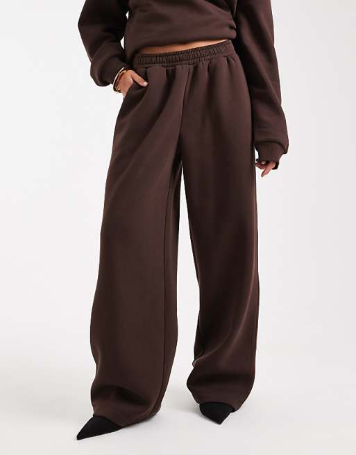 ASOS DESIGN Brushback Wide Leg Brushback Jogger In Chocolate