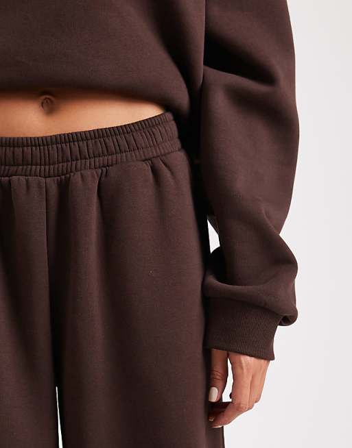 ASOS DESIGN Brushback Wide Leg Brushback Jogger In Chocolate