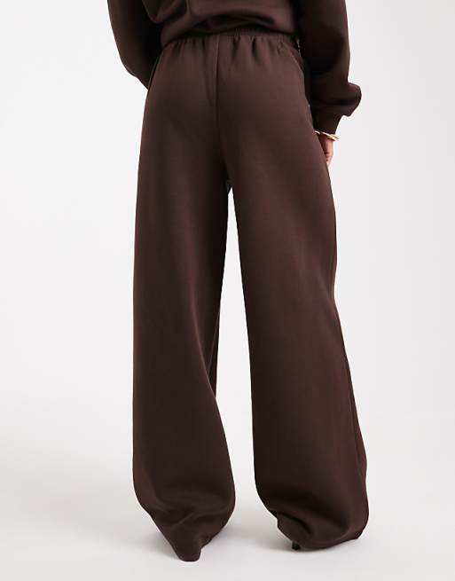 ASOS DESIGN Brushback Wide Leg Brushback Jogger In Chocolate