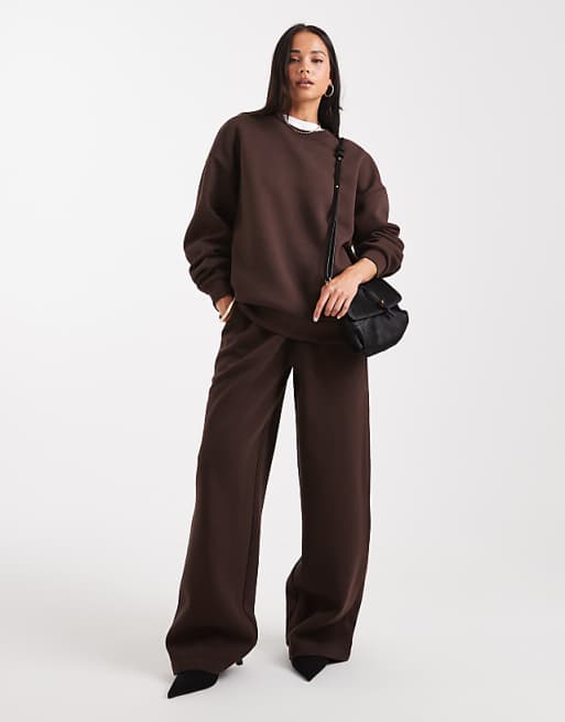 ASOS DESIGN brushback wide leg brushback jogger in chocolate