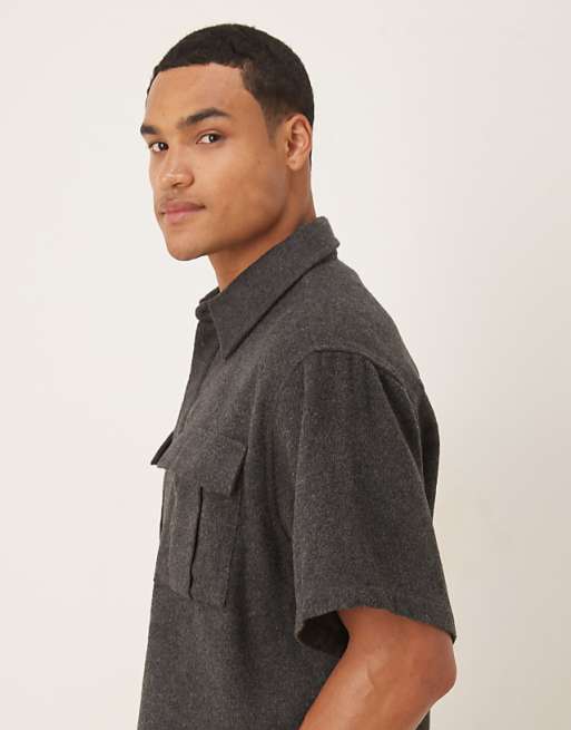 ASOS DESIGN Brushed Oversized Utility Shirt In Brown