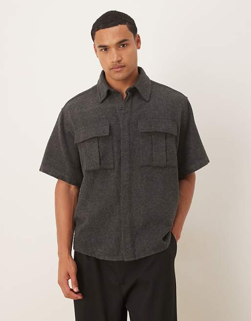 ASOS DESIGN brushed oversized utility shirt in brown