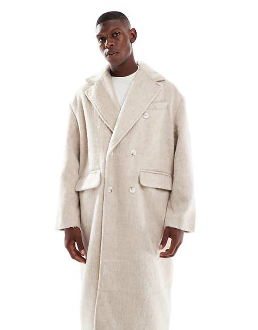 ASOS DESIGN Brushed Wool Look Oversized Longline Coat In Beige