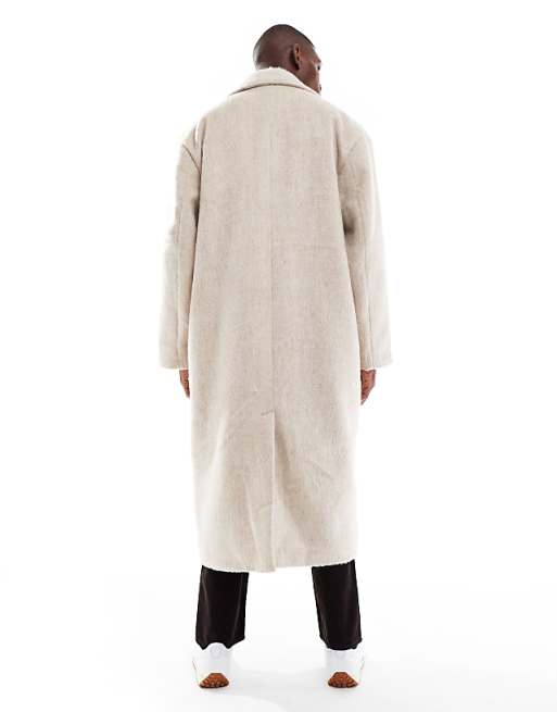 ASOS DESIGN Brushed Wool Look Oversized Longline Coat In Beige