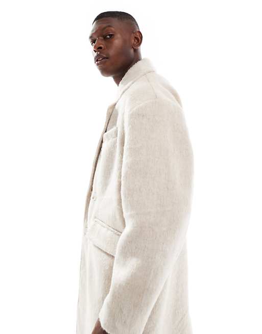 ASOS DESIGN Brushed Wool Look Oversized Longline Coat In Beige
