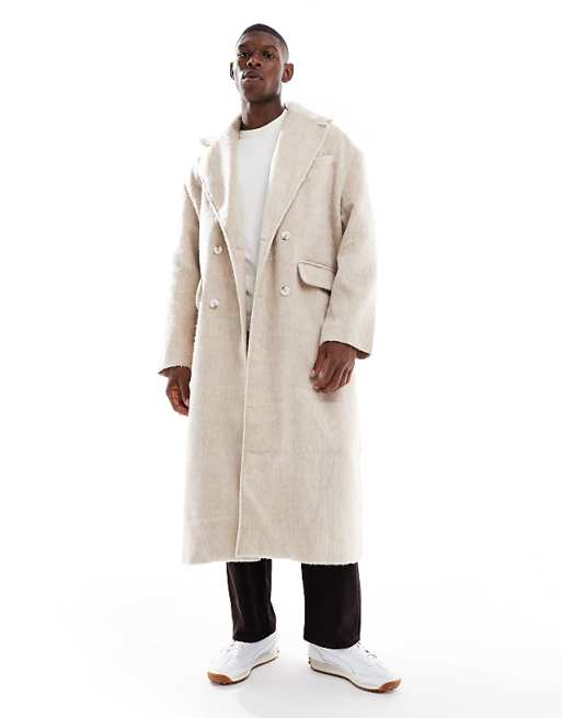 ASOS DESIGN brushed wool look oversized longline coat in beige