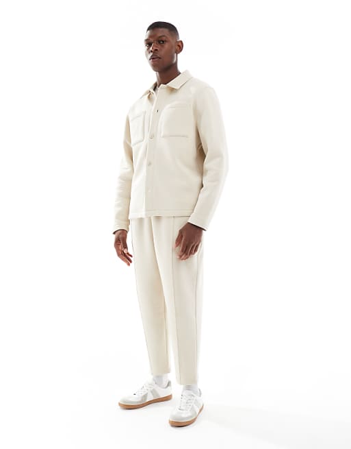 ASOS DESIGN Button Through Jersey Jacket In Stone