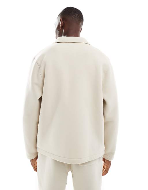 ASOS DESIGN Button Through Jersey Jacket In Stone