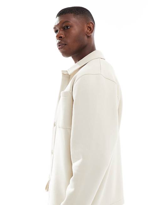 ASOS DESIGN Button Through Jersey Jacket In Stone
