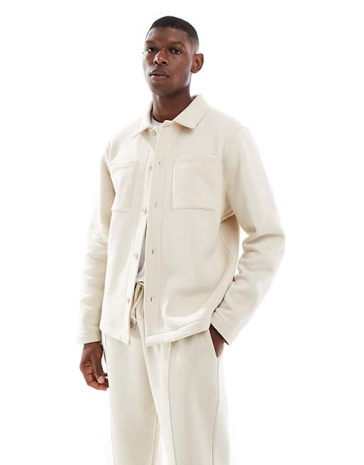 ASOS DESIGN button through jersey jacket in stone