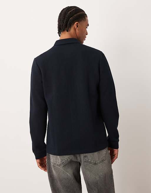 ASOS DESIGN Button Through Textured Shacket In Navy