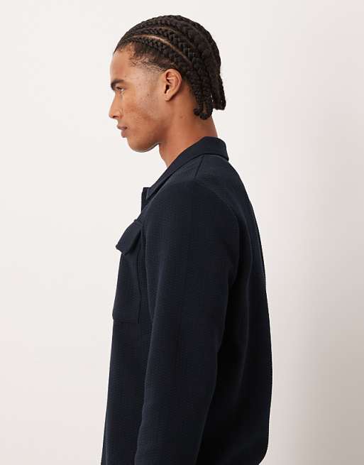 ASOS DESIGN Button Through Textured Shacket In Navy