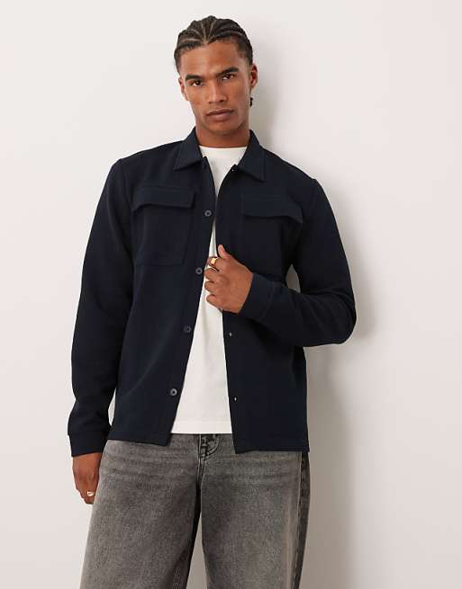 ASOS DESIGN button through textured shacket in navy