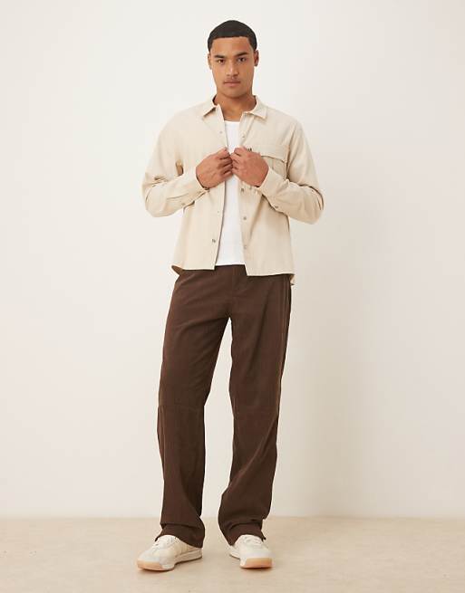 ASOS DESIGN Canvas Overshirt With Utility Pocket In Stone