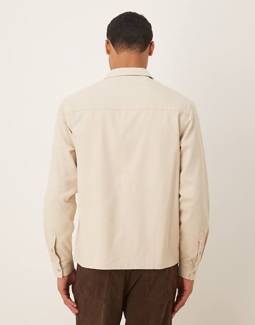 ASOS DESIGN Canvas Overshirt With Utility Pocket In Stone