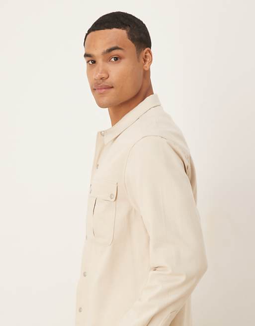 ASOS DESIGN Canvas Overshirt With Utility Pocket In Stone