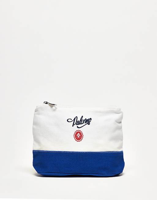 ASOS DESIGN canvas washbag with embroidery in ecru