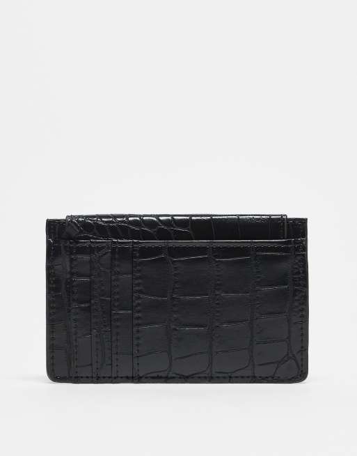 ASOS DESIGN Card Holder With Popper In Black Faux Croc