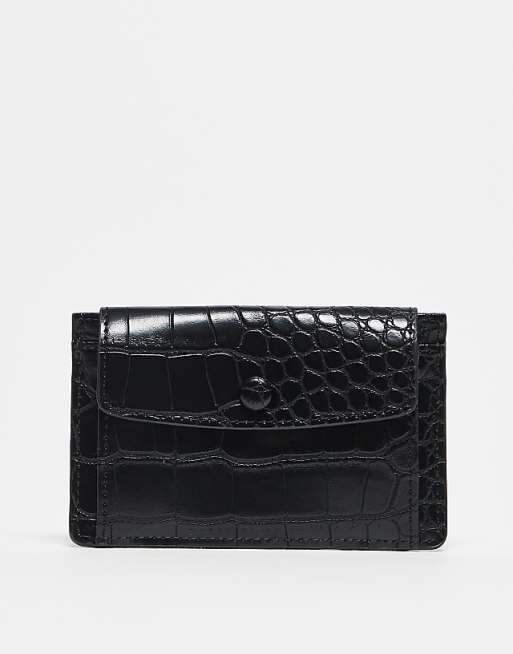 ASOS DESIGN card holder with popper in black faux croc