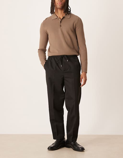 ASOS DESIGN Carrot Fit Trousers With Elasticated Waistband In Black