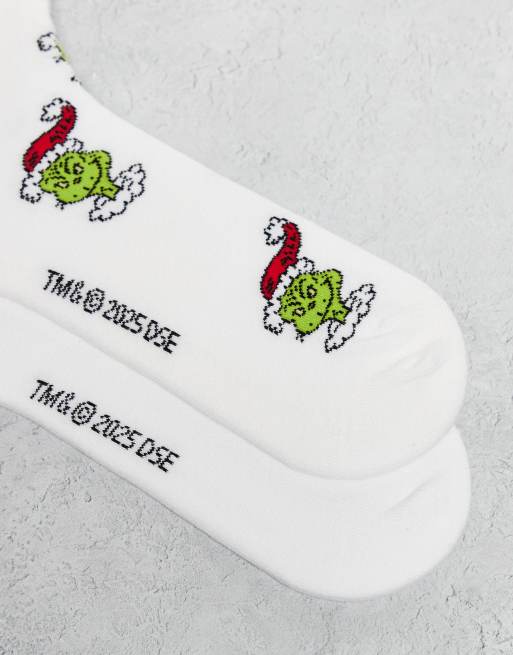 ASOS DESIGN Christmas 2 Pack Socks With The Grinch Graphic In White