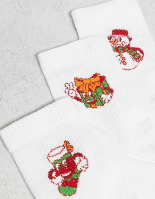 ASOS DESIGN Christmas 3 Pack Socks With Decorations Graphic In Multi