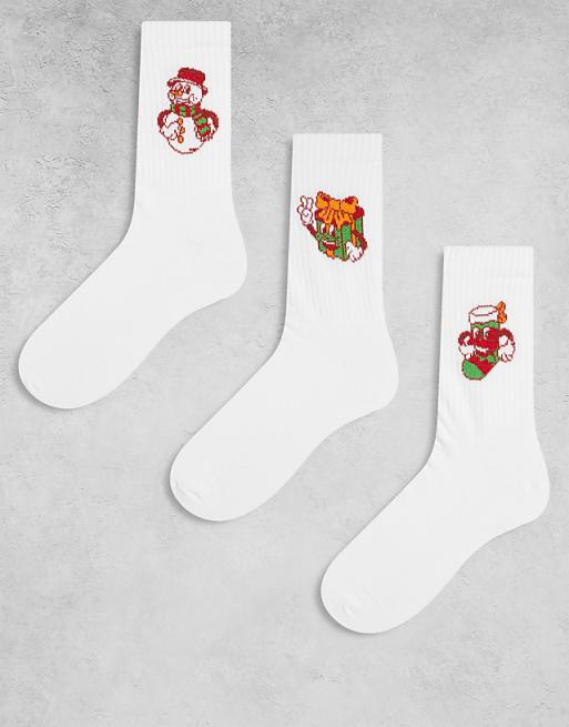 ASOS DESIGN Christmas 3 pack socks with decorations graphic in multi