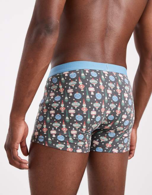 ASOS DESIGN Christmas Boxers With Decoration Graphic In Blue