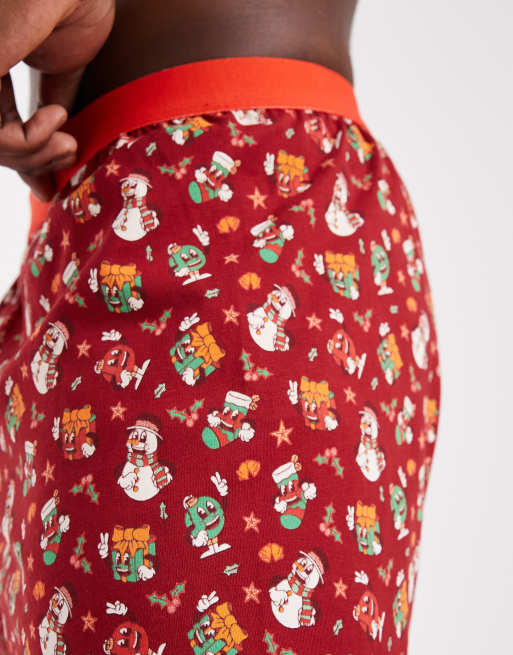 ASOS DESIGN Christmas Boxers With Retro Graphic In Red