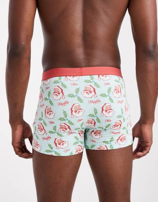 ASOS DESIGN Christmas Boxers With Retro Santa Graphic In Blue