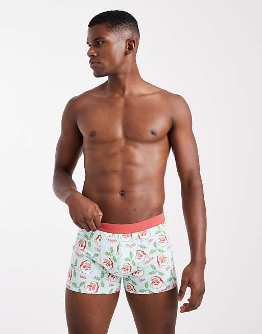ASOS DESIGN Christmas boxers with retro Santa graphic in blue