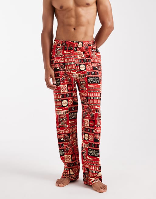 ASOS DESIGN Christmas Coca Cola Lounge Bottoms In Red