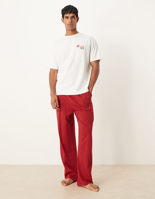 ASOS DESIGN Christmas Pyjama Set With Characters Graphic In Red