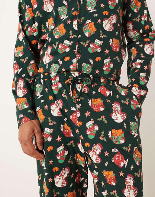 ASOS DESIGN Christmas Pyjama Set With Characters Graphic In Green