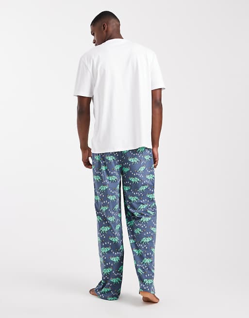 ASOS DESIGN Christmas Pyjama Set With Dinosaur Graphic In Navy