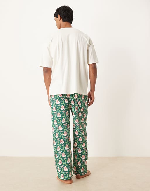 ASOS DESIGN Christmas Pyjama Set With Retro Santa Graphic In Blue