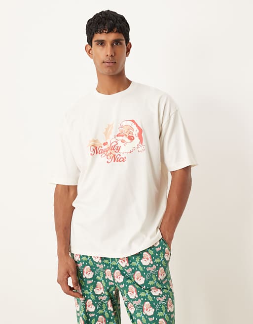 ASOS DESIGN Christmas Pyjama Set With Retro Santa Graphic In Blue