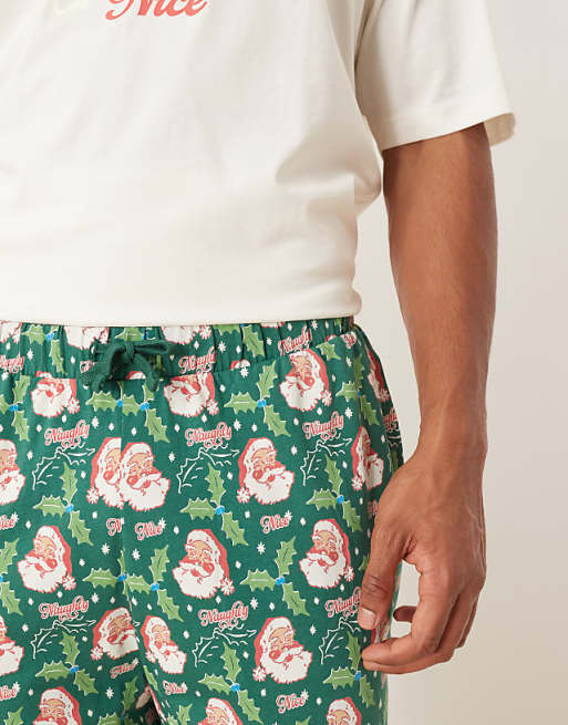 ASOS DESIGN Christmas Pyjama Set With Retro Santa Graphic In Blue