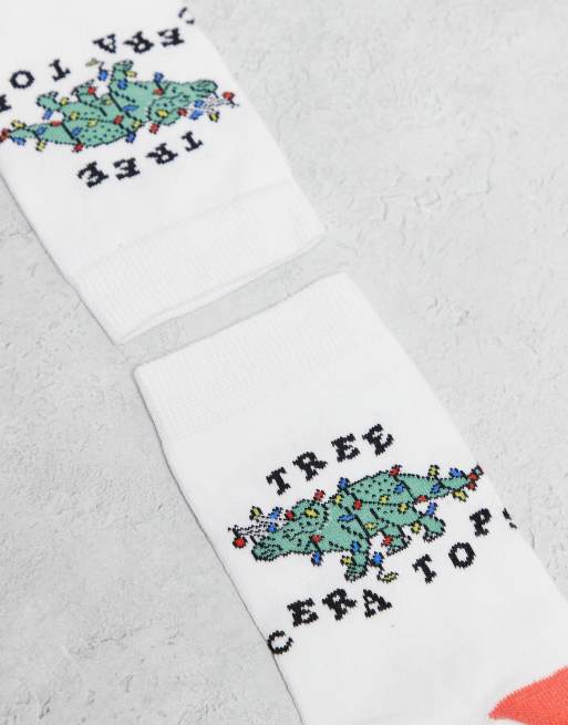 ASOS DESIGN Christmas Socks With Dinosaur Graphic In White