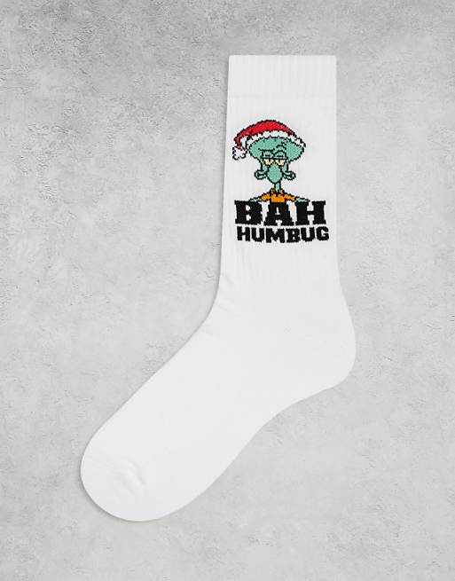 ASOS DESIGN Christmas socks with Squidward graphic in white