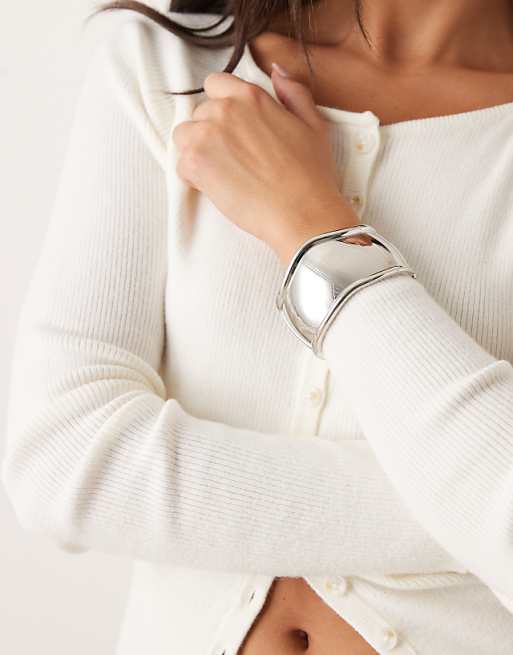 ASOS DESIGN chunky bangle in silver tone