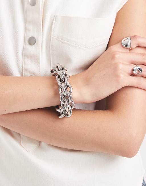 ASOS DESIGN Chunky Bracelet With Intertwining Links In Silver Tone