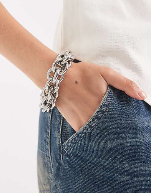 ASOS DESIGN chunky bracelet with intertwining links in silver tone
