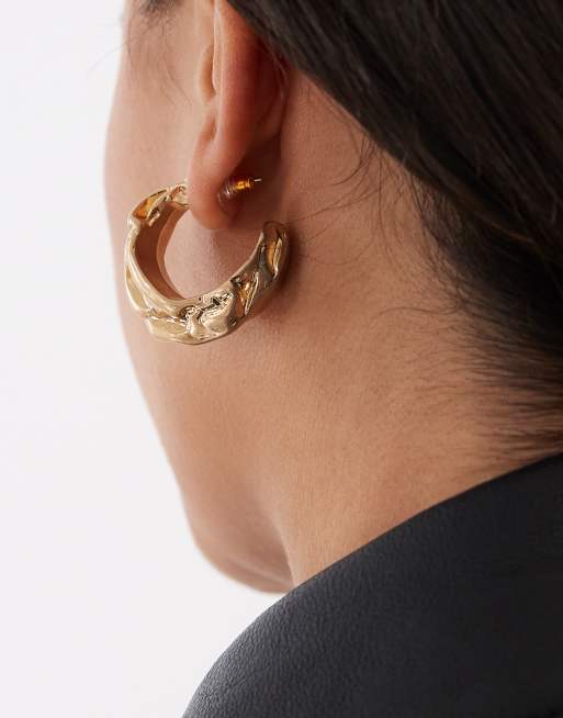 ASOS DESIGN Chunky Hoop Earrings In Brushed Gold Tone