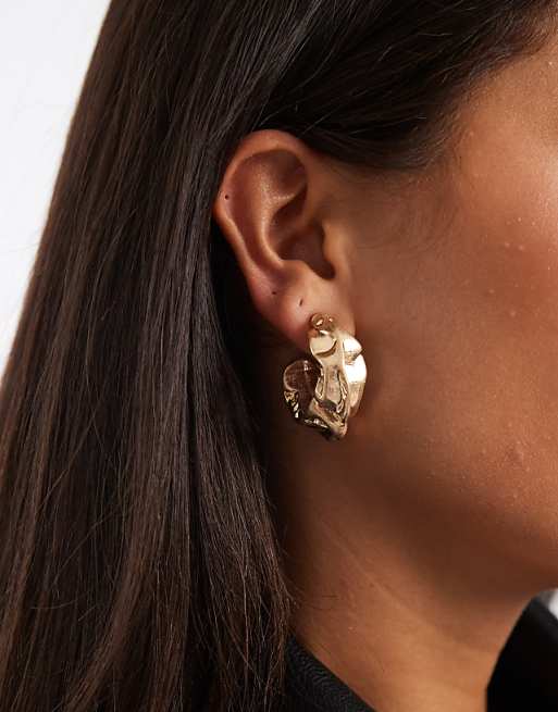 ASOS DESIGN chunky hoop earrings in brushed gold tone