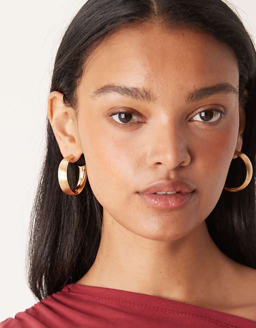 ASOS DESIGN chunky hoop earrings in mixed shiny and brushed gold tone